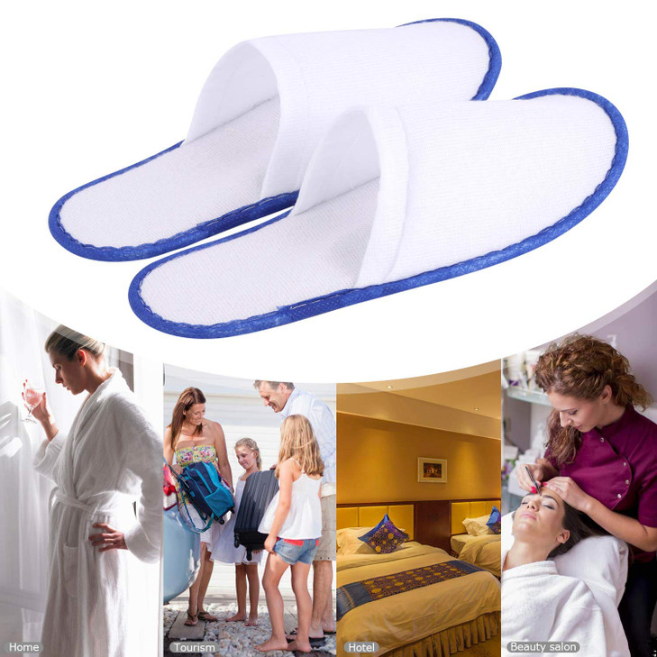 Tbestmax 24 Pairs Spa Slippers Disposable Slippers for Hotel Guests Women Men Closed Toe Super Comfort Blue Edge