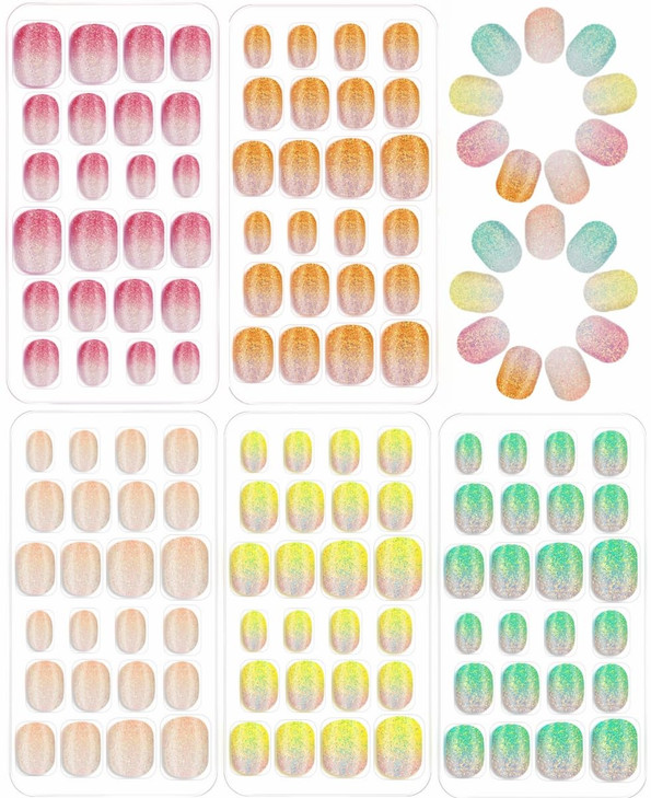 120pcs Girls Press on Nails for Kids - Children Short Fake Artificial Nails,Glitter Kids False Sticky Nails with Nail Glue Tabs