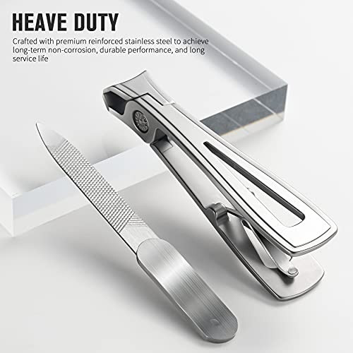 FERYES Nail Cutter Toenail Clippers for Thick Nails with Metal Nail File - 15mm Wide Jaw Nail Clipper for Tough Fingernails - Stainless Steel Nail Tr