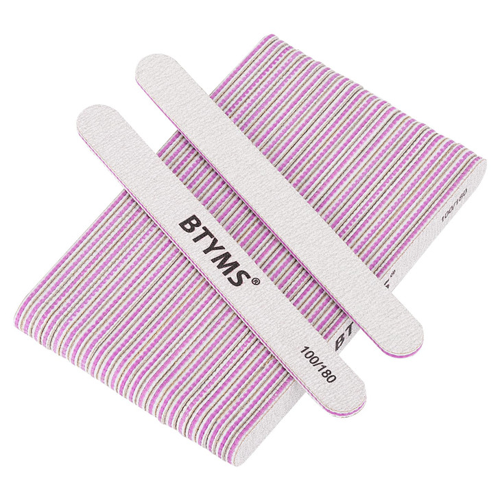 BTYMS 25Pcs Nail Files 100/180 Grit Double Sided Emery Board Nail Buffering Files for Acrylic and Natural Nails