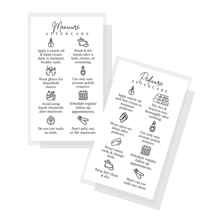 Manicure and Pedicure Aftercare Client Instruction Cards Nail Salon | 50 pk | Matches Loyalty Discount with care removal instructions for Nail Tech t