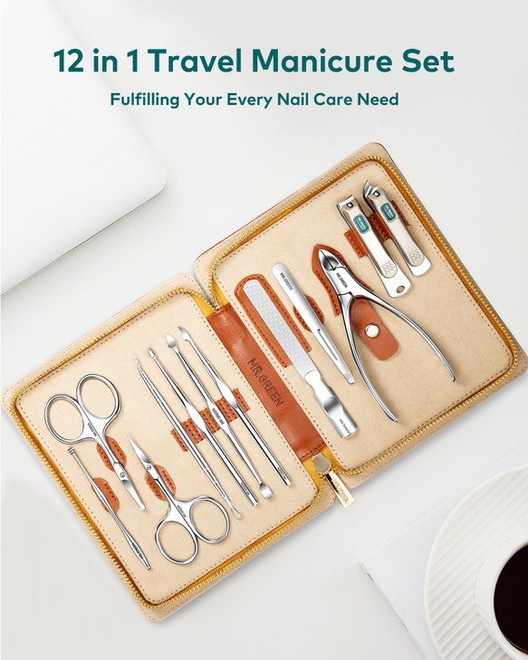 Manicure Set, Pedicure Sets, Nail Clipper Sets, Stainless Steel Professional Nail Cutter Kits with Travel Case (12 Count)