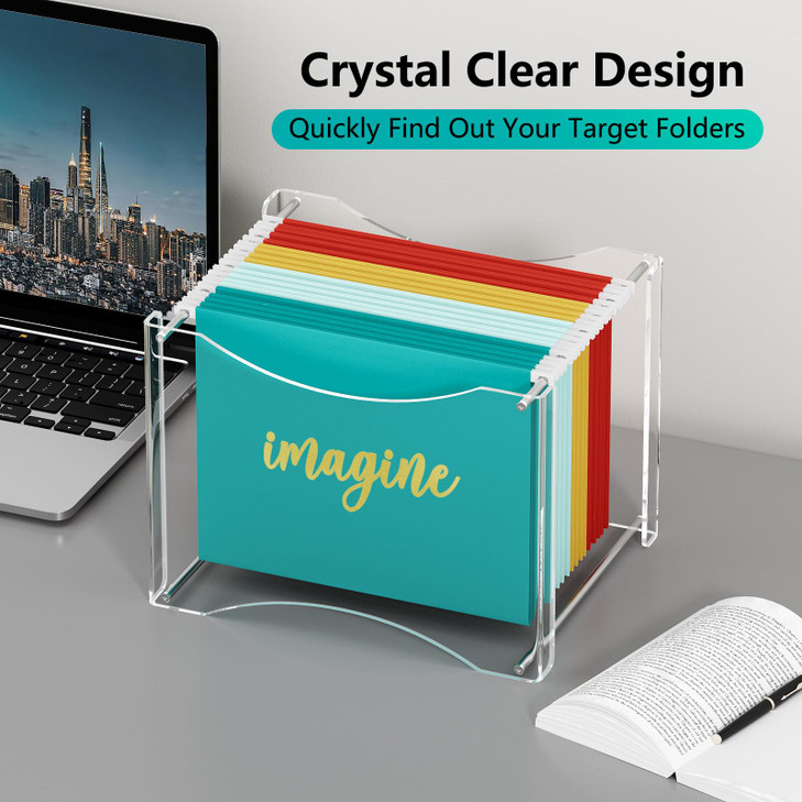 MaxGear Clear Acrylic Hanging Folder Organizer Box, Stylish Desktop Storage Solution with Smooth Sliding Rails and Portable Handles for Letter Size D