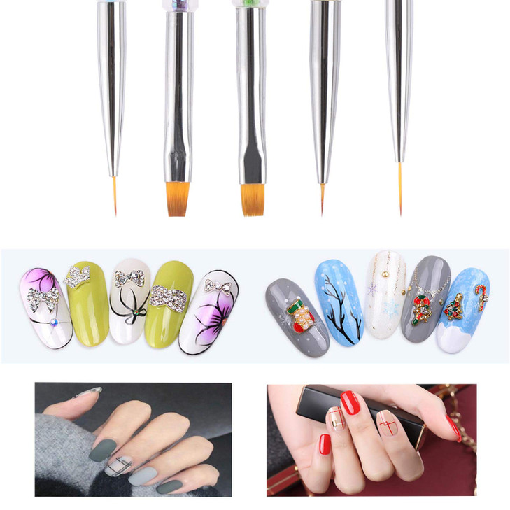 Nail Art Brushes 5 Pcs Double Ended Fine Nail Liner Brush Dotting Pen Nail Gel Polish Detail Drawing Tools