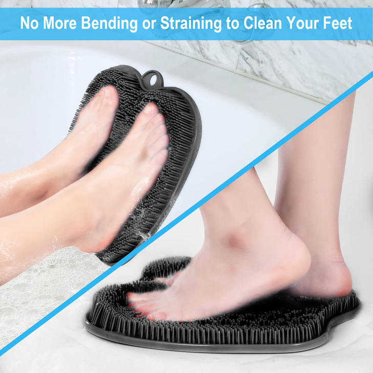 BESKAR Larger Shower Foot Scrubber Mat with Non-Slip Suction Cups- Cleans, Smooths, Exfoliates & Massages your Feet Without Bending, Improve Foot Cir