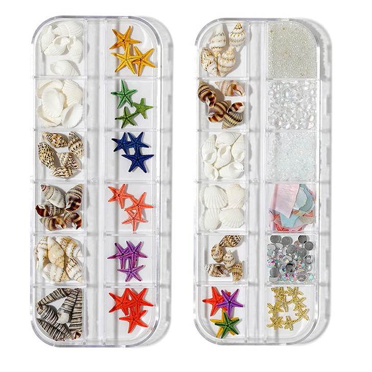 2 Boxes 3D Nail Art Decorations Mixed Shapes Ocean Shell Starfish Conch Nail Studs Sea Series Nail Art Rivets Charms for DIY Manicure Decorations