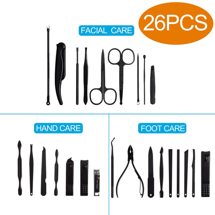 26 PCS Nail Clippers, ONEHERE Premium Manicure Set, Professional Grooming Gift Kit, Pedicure Kit, Facial, Hand, Foot, Cuticle Nail Care Tools, Finger