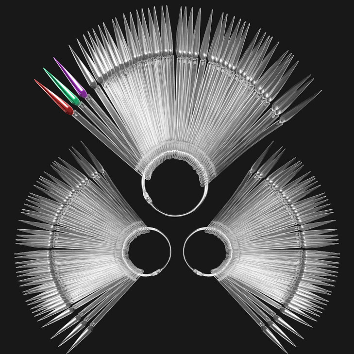 ZEONHEI 150 PCS Tips Clear Nail Sample Swatches Sticks, Pointed Tip Practice Nail Art, Polish Stiletto Display Sticks with Ring for Nail Color Displa