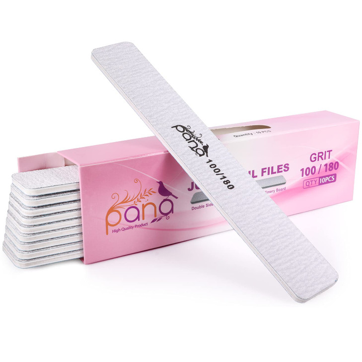 10pcs - PANA Jumbo Double-Sided Emery Nail File for Manicure, Pedicure, Natural, and Acrylic Nails - Zebra (Grit 100/180)