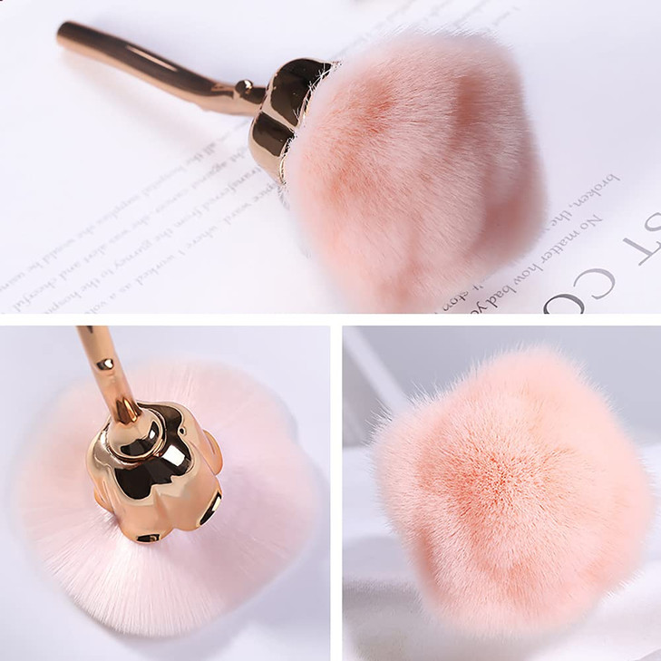 KuAoyoja Nail Art Dust Powder Remover, Pink Rose Soft Brush Acrylic Nail Arts Manicure Dust Cleaner Brush for Nail Trimming Cleaning Makeup Brush Too