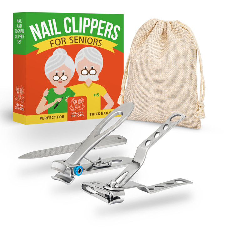 Healthy Seniors Nail Clippers Set, Easy Grip 360 Rotary Fingernail Clipper, Sharp Heavy Clippers for Thick Nails. Perfect for Diabetics or Seniors Su