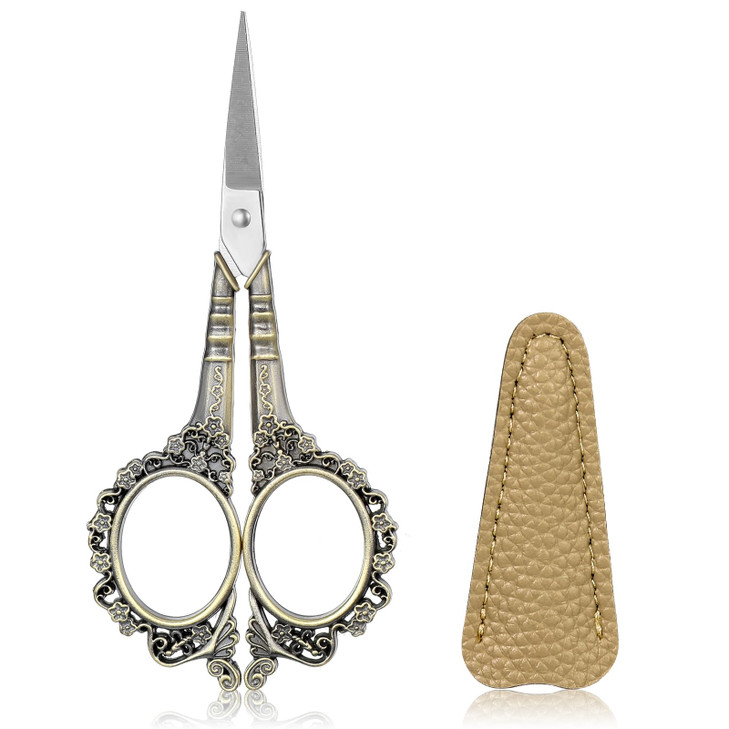 Andibro Small Precision Embroidery Scissors with PU Cover, Sewing Scissors for Crafting, Threading, Needlework, Art Work, Manual Handicraft DIY Tool