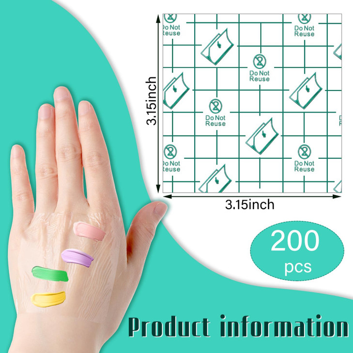 Linyuthia 200 Pieces Makeup Hand Palette Single Use Waterproof Makeup Mixing Palette Disposable Foundation Mixing Tray Adhesive Artist Cosmetic Tape