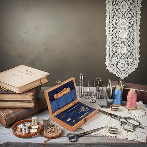 Vintage Embroidery Scissors Set, Comfortable Handle, Stainless Steel, Antique Design, Complete Sewing Kit for Embroidery, Needlework, with Thimble, T