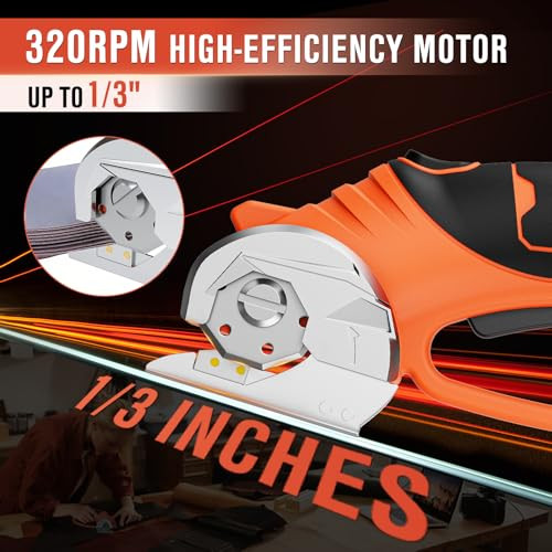 BUBRA Cordless Electric Scissors, 4V Cardboard Cutter with 4 Blades, Rechargeable Box Cutter up to 1/3", with Storage Bag, Safety Lock & LED Light, E