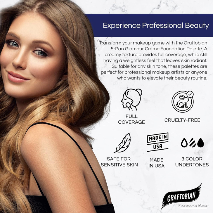 Graftobian HD Glamour Crème Foundation Palette (Neutral #3) - High Definition 5 Color Makeup Palette, Cream Based Foundation Concealer and Contour Pa