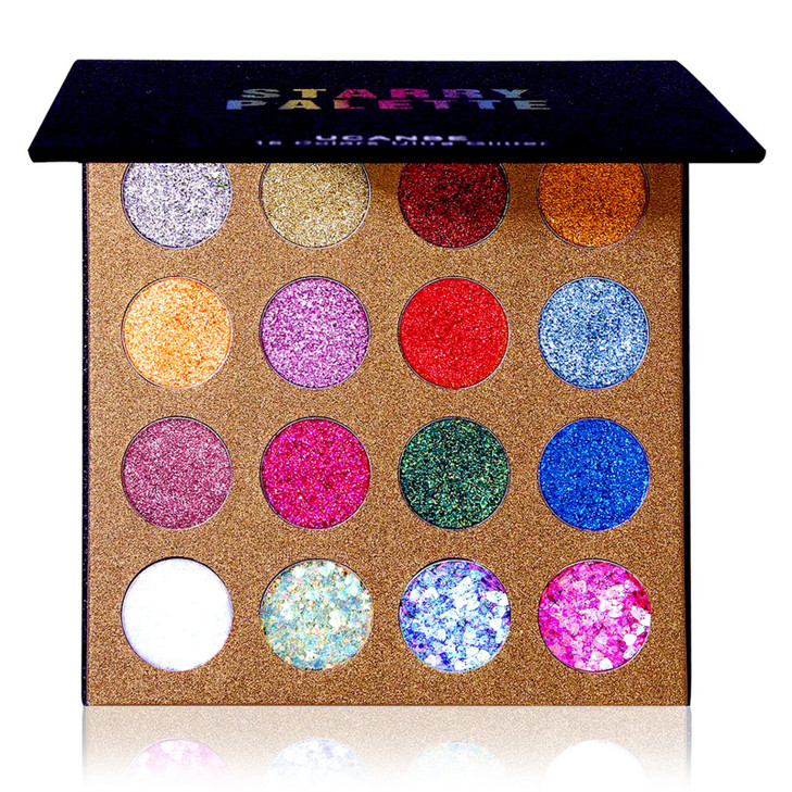UCANBE Pro Glitter Eyeshadow Palette - Professional 16 Colors - Chunky & Fine Pressed Glitter Eye Shadow Powder Makeup Pallet Highly Pigmented Ultra