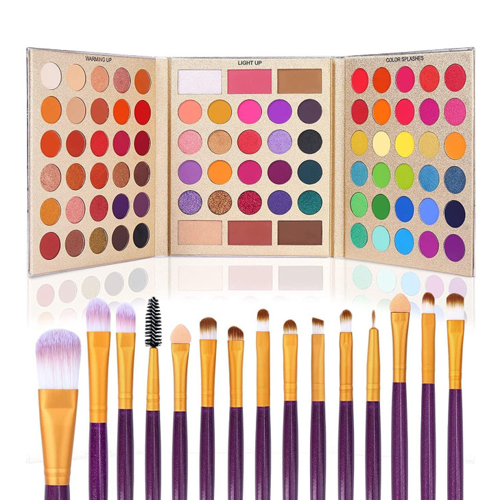 UCANBE Makeup Eyeshadow Palette + 15Pcs Brush Set, Pigmented 86 Colors Make Up Pallet with Brushes, Matte Shimmer Glitter Palettes Valentine's Day Gi