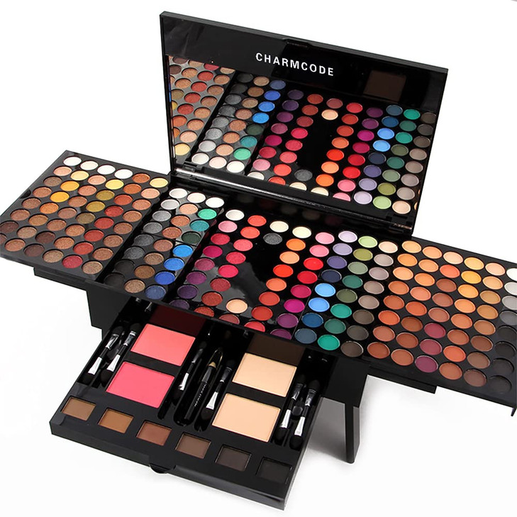 CHARMCODE 190 Colors Cosmetic Make up Palette Set Kit Combination with Eyeshadow Facial Blusher Eyebrow Powder Face Concealer Eyeliner Pencil A Mirro