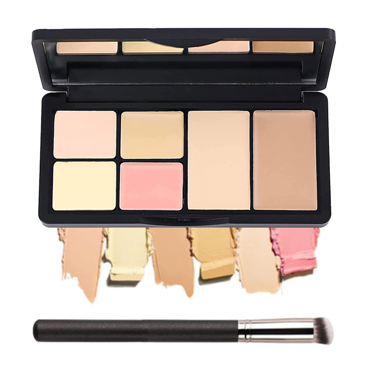 6 Colors Correcting Concealer Palette, Makeup Cream Contour Palette with Brush, Contouring Foundation Highlighting Concealer Palette for Conceals Dar