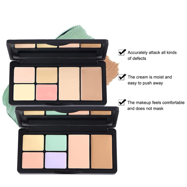 6 Colors Correcting Concealer Palette, Makeup Cream Contour Palette with Brush, Contouring Foundation Highlighting Concealer Palette for Conceals Dar