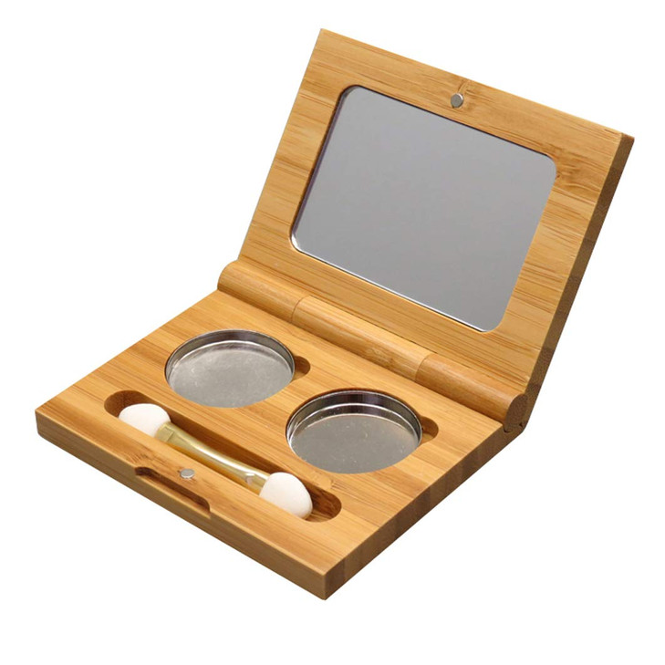 mollensiuer Bamboo Empty Eye Shadow Case Box Double Grid Magnetic Eyeshadow Makeup Palette Cosmetics Organizer Container with Makeup Brush and Alumin