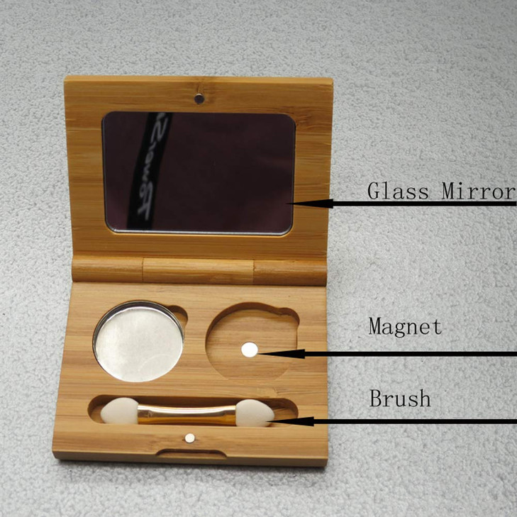 mollensiuer Bamboo Empty Eye Shadow Case Box Double Grid Magnetic Eyeshadow Makeup Palette Cosmetics Organizer Container with Makeup Brush and Alumin