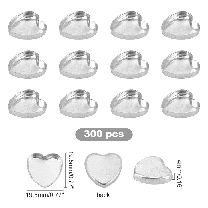 CHGCRAFT 300Pcs Empty Heart Metal Pans Size 19.5mm for Eyeshadow Palette Makeup Palette Sliver