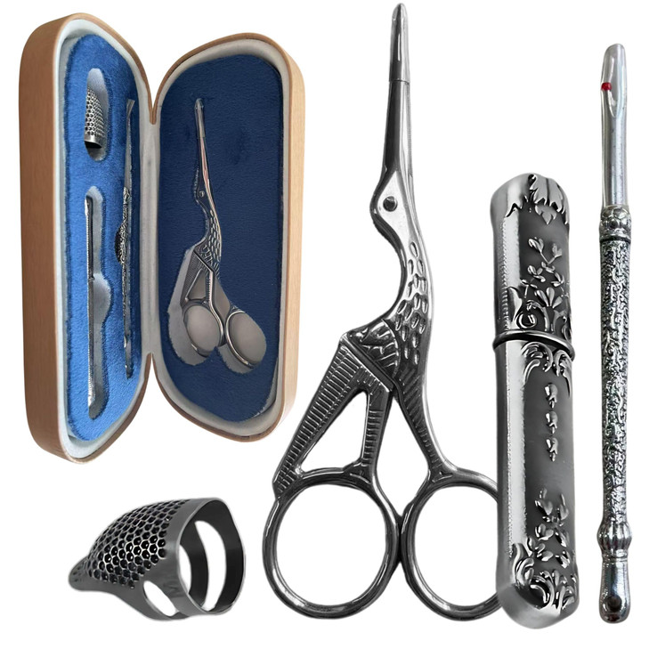 Vintage Sewing Kit - Needlework Sewing Tools Kit Vintage Embroidery Scissors with Case Stainless Steel Needlework Scissors