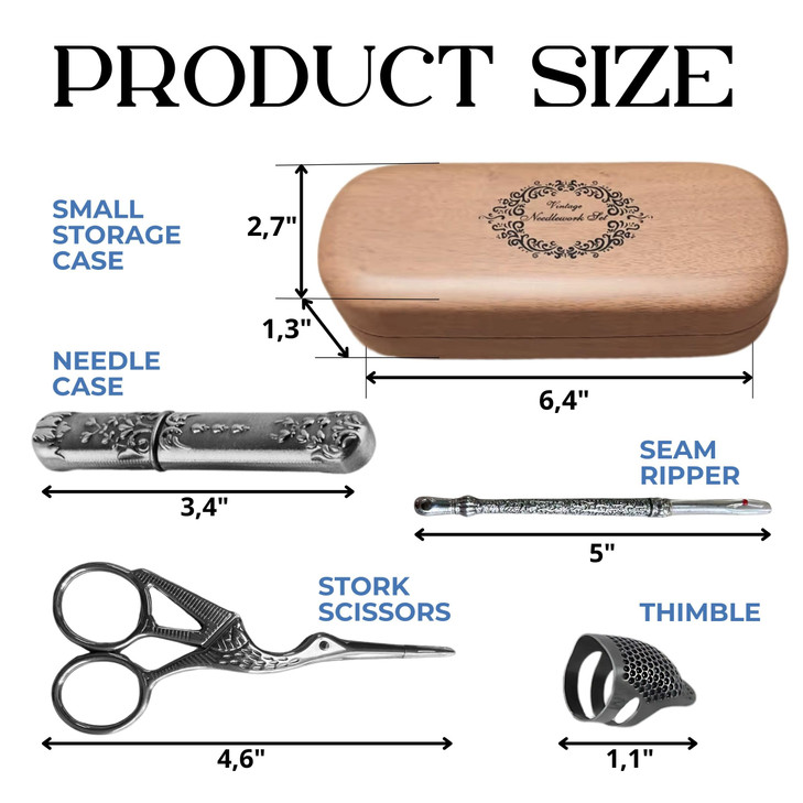 Vintage Sewing Kit - Needlework Sewing Tools Kit Vintage Embroidery Scissors with Case Stainless Steel Needlework Scissors