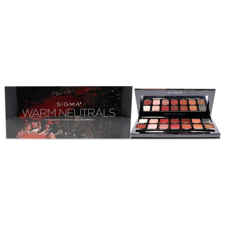 Sigma Beauty Warm Neutrals Eyeshadow Palette - 14 Warm Eyeshadow Shades in Matte, Shimmer and Metalic Finishes - Highly Pigmented Vegan Eye Makeup Pa