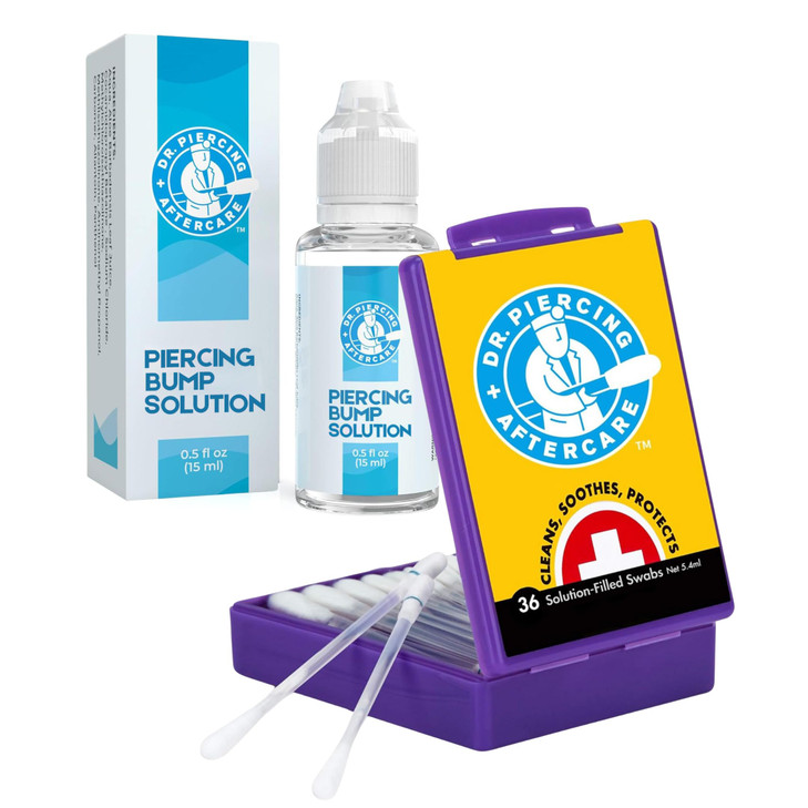Dr. Piercing Aftercare Swabs Bundle with Keloid Bump Removal Drops - Saline Solution For Piercings - Ear Piercing Cleaner
