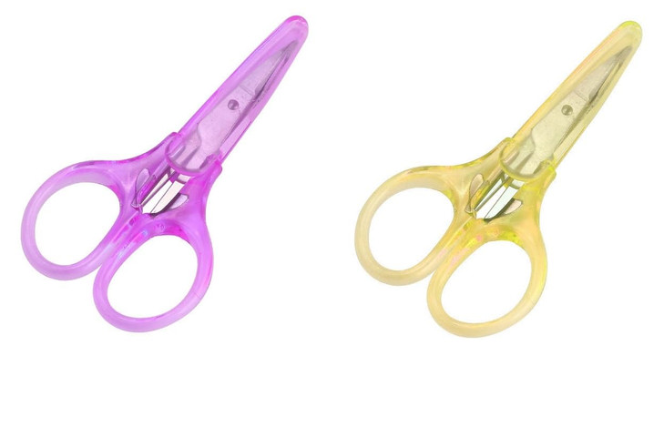 LORJE 2pcs Stainless Steel Detail Scissors Sharp, Fine Tips ?Paper Cutting, Scrapbooking, Sewing, Crafting?Protective Cover (Purple-yellow)
