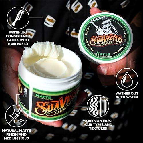 Suavecito Pomade Matte (No Shine) Formula 4 oz, 1 Pack - Medium Hold Hair Pomade For Men - Matte Hair Paste For Natural Texture Hairstyles