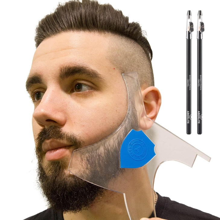 Aberlite ClearShaper 3.0 - Beard Shaper Kit w/Two Barber Pencils - Premium Shaping Tool - 100% Clear | Many Styles - The Ultimate Beard/Hair Lineup (