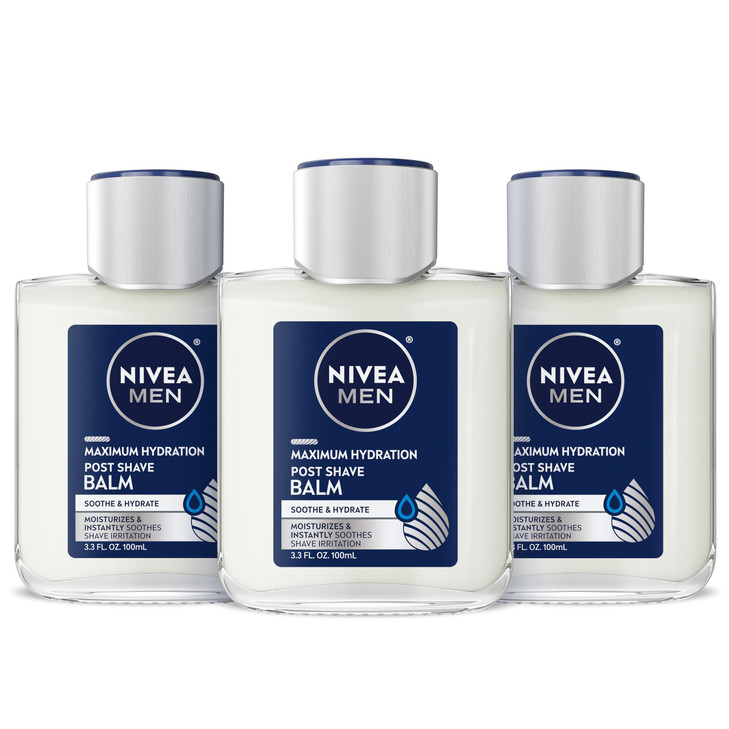 NIVEA MEN Maximum Hydration Post Shave Balm, With Provitamin B5 and Aloe Vera, Proves 3X Hydration Effect, 3.3 Fl Oz Bottle, Pack of 3