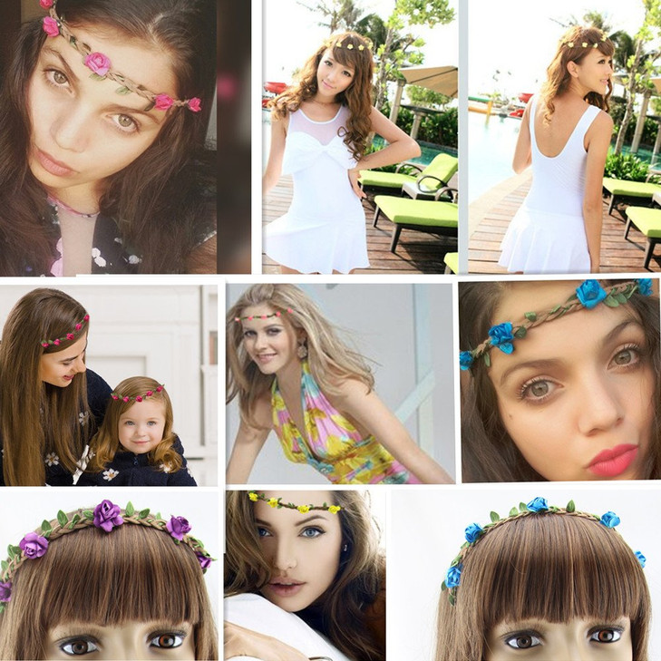 18 PCS Multicolor Flower Headband Women Girl Bohemian Flower Crown Garland headpieces For Festival Wedding