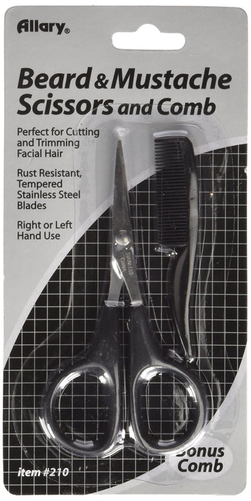 Allary Men's Beard and Mustache Scissors, Mini Comb Trimming Kit
