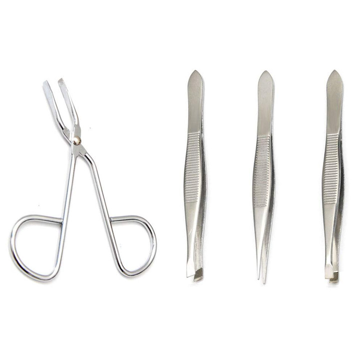 Luxxii (1 Pcs) Scissors Shaped Eyebrow Straight Tip (3 Pcs) Tweezers Clip Set - Flat, Slant, Point Tip Tweezers Hair Plucker for Hair and Eyebrows Pe