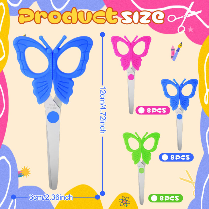 Gilprop 24 Pcs 5" Kids Safety Blunt Tip Scissors Bulk Butterfly Small School Student Craft Scissors with Comfort Grip Handles for Back to School Clas