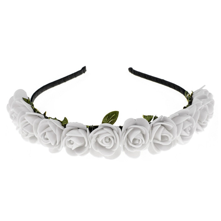 Love Sweety BOHO Floral Crown Rose Flower Headband Hair Wreath (White)