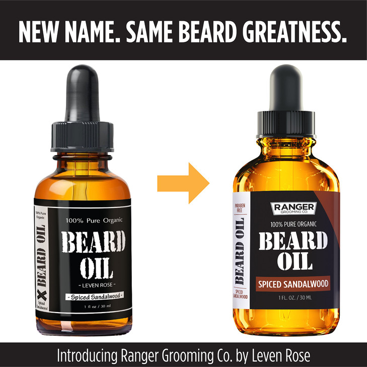 Leven Rose Spiced Sandalwood Beard Oil & Leave In Conditioner by Ranger Grooming Co, 100% Pure Natural Organic for Groomed Beards, Mustaches, and Moi
