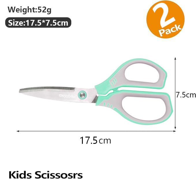ANJOBIBI 7" Scissors for Student Craft Scissors, 2 PCS Blunt Tip Student with Comfort Grip & Steel Blades(Blue+Green?