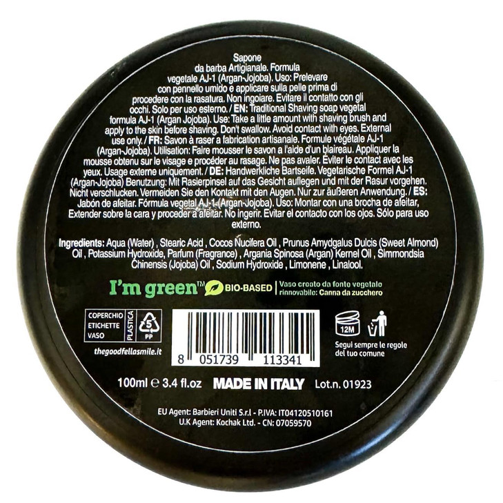 The Goodfellas Smile SOLO (Sandalwood & Mandarin Orange) Italian Shaving Soap  Semi-Soft Lathering Soap for Wet Shaving, Traditional Grooming & Use