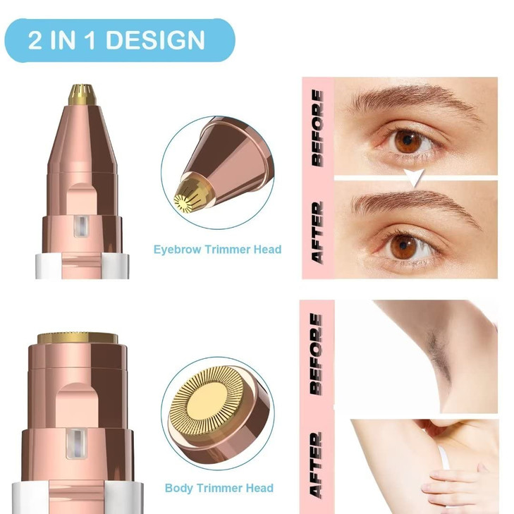 JNATER Eyebrow Razor,Facial Hair Removal for Women, (USB Rechargeable), 2 in 1 Eyebrow Trimmer and 100% Painless Hair Remover with Light for Nose, Li