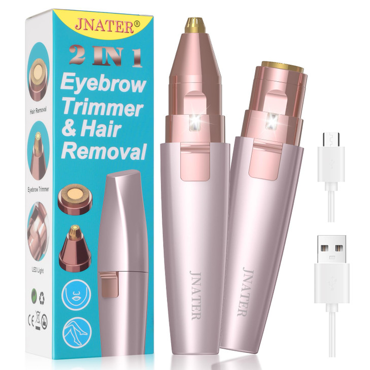 JNATER Eyebrow Facial Hair Remover - 2 in 1 Rechargeable Eyebrow Trimmer and Facial Hair Removal for Women, Painless Electric Hair Removal Device wit