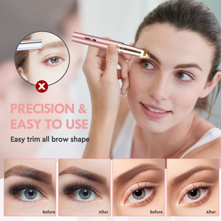 Eyebrow Trimmer for Women, Rechargeable Eyebrow Hair Remover, Painless Electric Razor with 2 x Replacement Heads, Eye Brow and Face Epilator Hair Rem