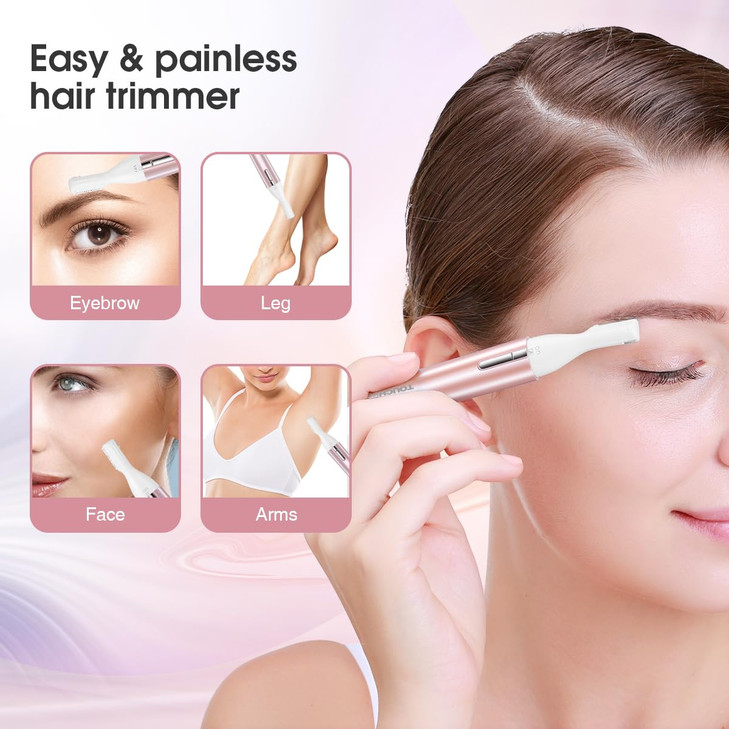TOUCHBeauty Eyebrow Hair Trimmer for Women, Painless Precision Eyebrow Shaper, Pen-Shaped Hair Remover Razor for Face Chin Neck, Upper-Lip, Peach-Fuz