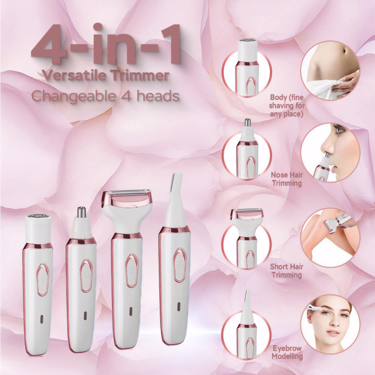 Vacto Electric Razors for Women, 4-in-1 Womens Facial Hair Removal, Face Shaver Ebrow Trimmer Pubic Bikini Trimmer Portable Ladies Shaver Womens Raz