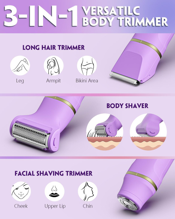 Bikini Trimmer for Women, Tiovara Painless Electric Razors Shaver IPX7 Waterproof Cordless Body Hair Trimmer Pubic Hair Removal with USB Charge Dock